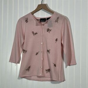 Kathie Lee Collection Pink Embroidered Cardigan Sweater S Balletcore Coquette
